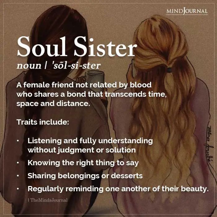 two women sitting next to each other with their hair in half up and the words soul sister