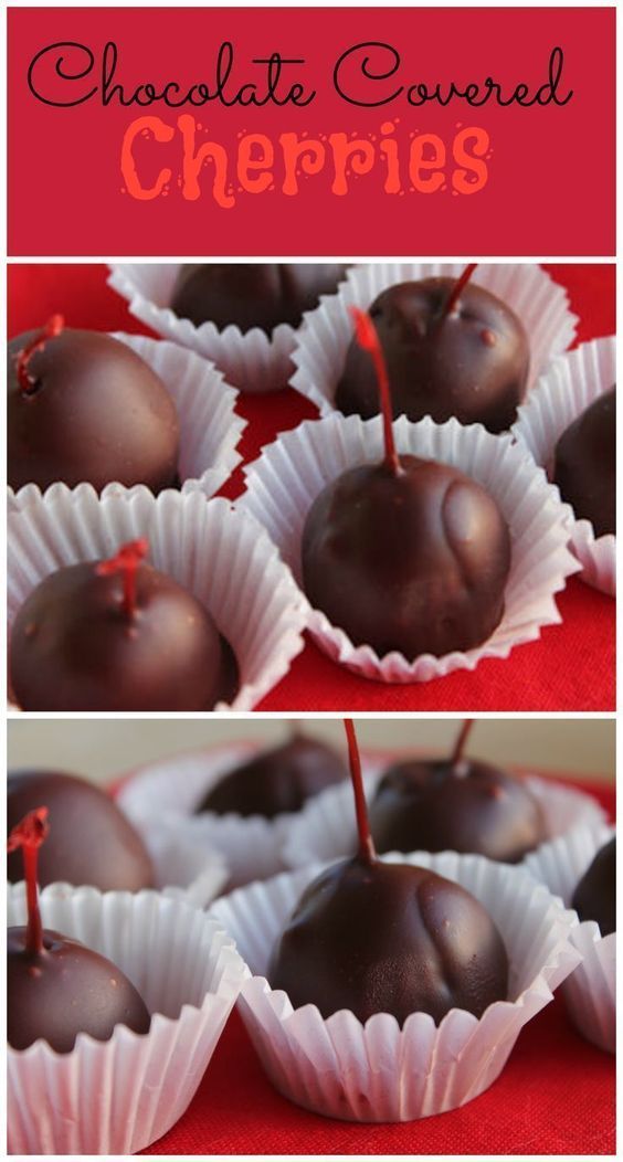 chocolate covered cherries are shown in three different pictures