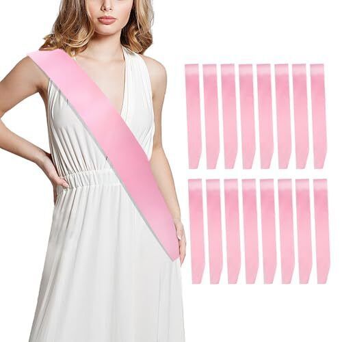 16 Pcs Sash Blank Satin White Sash Party Decorations, Bride To Be Sash, Plain Sash, Sashes for Birthday, Homecoming, Graduation, Beauty Pageants, Hen Party, Wedding, Custom Sash, Make Your Own Sash Description and features [🎀16 PCS Blank Sash for DIY] 16 PCS Pink sash blank sashes in plenty of quantity for your festival, party needs. You can write, draw, or print your favorite words, patterns or slogans on the satin sash bulk belt to make your own sash. With diy design, you can have a unique custom sash. This senior sash is perfect for party decorations, party favors, party supplies. Plain sash is suitable for birthday, homecoming, graduation, beauty pageants, wedding, hen party and other party occasions. [👸Wide range of usages] These satin sash can be used as birthday sash, 21st birthda Senior Sash, White Sash, Custom Sash, Birthday Sash, Bride To Be Sash, Party Names, Satin Sash, Decorations Party, Party Needs