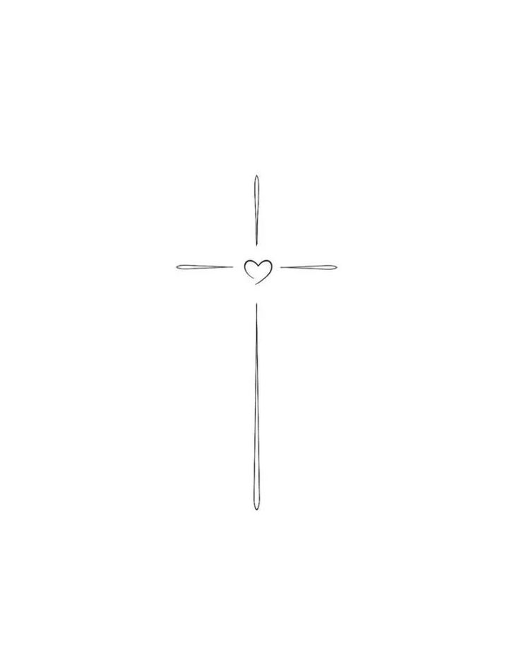 a cross with a heart drawn on it