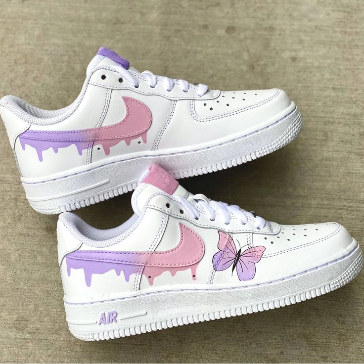 Custom Air Force Ones Butterfly Design All Sizes Available!! Trendy Purple Sneakers, Nike Purple Spring Sneakers, Nike Purple Sneakers For Spring, Nike Purple Sneakers, Nike Shoes Women Fashion, Pretty Sneakers, Trendy Shoes Sneakers, Preppy Shoes, Nike Fashion Shoes