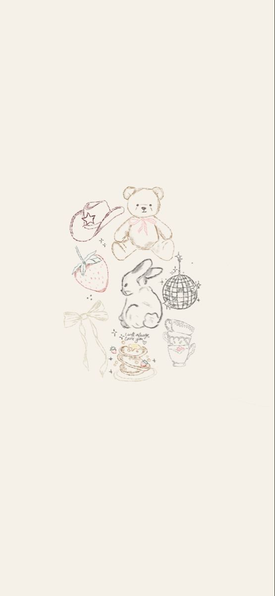 a drawing of teddy bears and other items