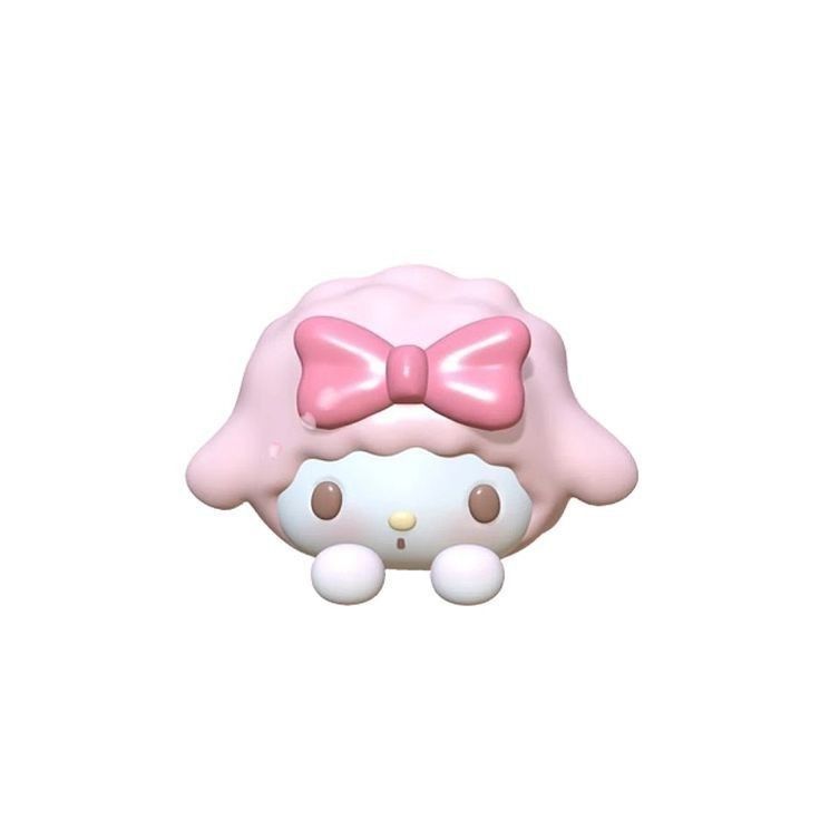 an image of a hello kitty doll with a bow on it's head and pink hair