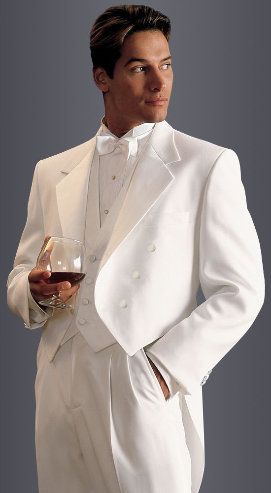 White Full Dress Tail Coat in classic fit, 6-button notch lapel Gold Suit Jacket, Mens White Suit, Groom Tuxedo Wedding, Tuxedo With Tails, Coat Tails, Tail Coat, White Wedding Suit, White Tux, Wedding Tux