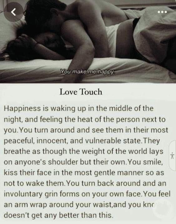 a woman laying on top of a bed next to an open book with the words love touch