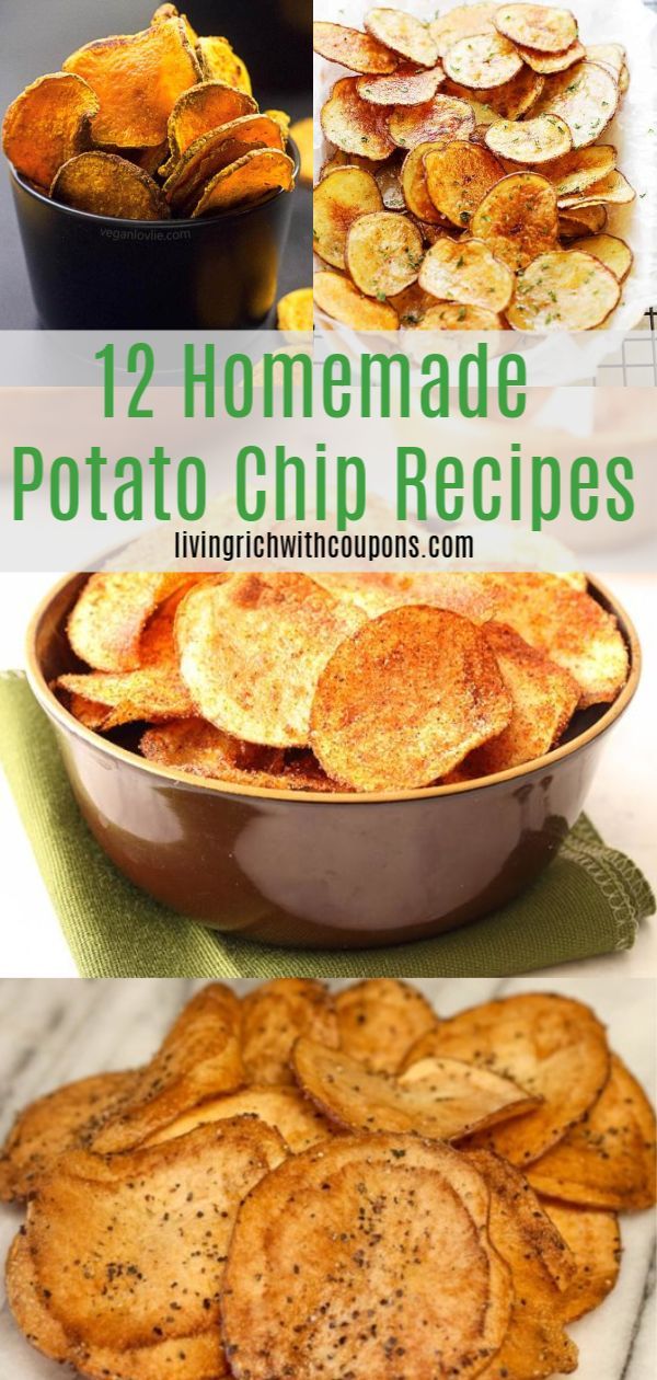 homemade potato chips recipe in a bowl with the title overlaying it's image