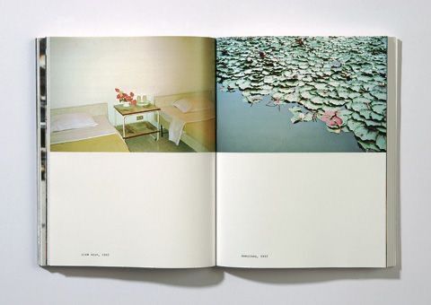 an open book with water lilies on the cover and in it's center