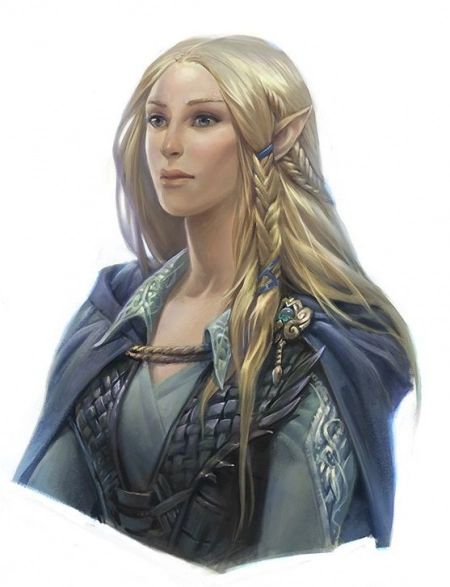 a drawing of a woman with long blonde hair and braids wearing a blue cape