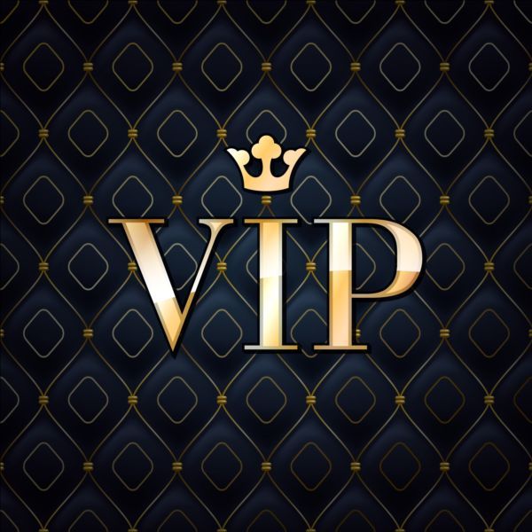 the word,'vip'in gold and black with a crown on top