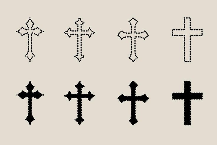 four different crosses are shown in black and white, each with an arrow on it