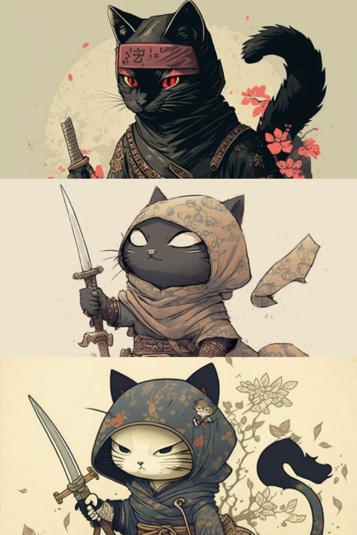 Ninja Tattoo, Cat Tricks, Ninja Cats, Ninja Art, Japanese Drawings, Dark Souls Art, Dungeons And Dragons Game, Cat Costume, Cute Pokemon Wallpaper