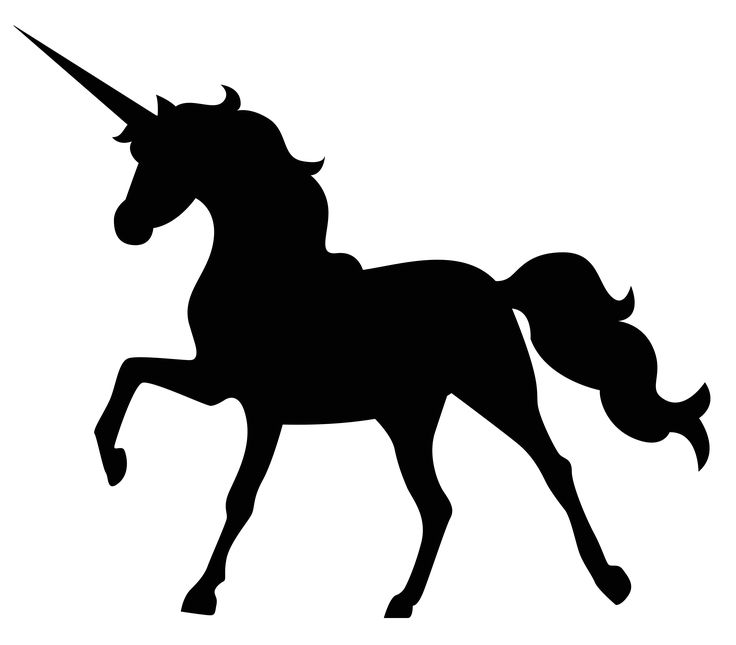 a black and white silhouette of a unicorn with a long horn on it's head