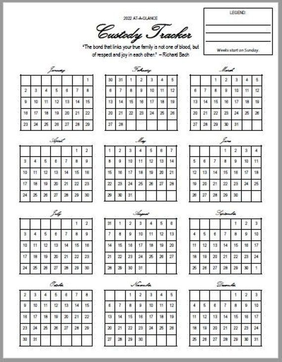 the printable calendar for each month is shown in black and white, with numbers that are