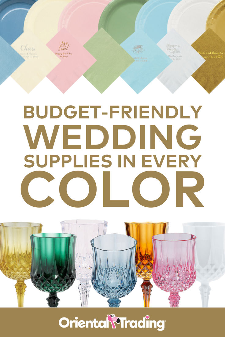 a bunch of different colored glasses with the words budget - friendly wedding supplies in every color