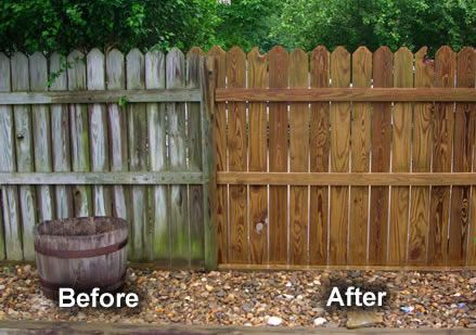 before and after pictures of a wooden fence