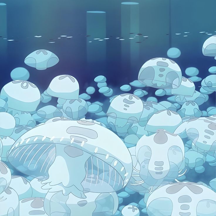 a bunch of bubbles floating on top of water next to each other in the ocean