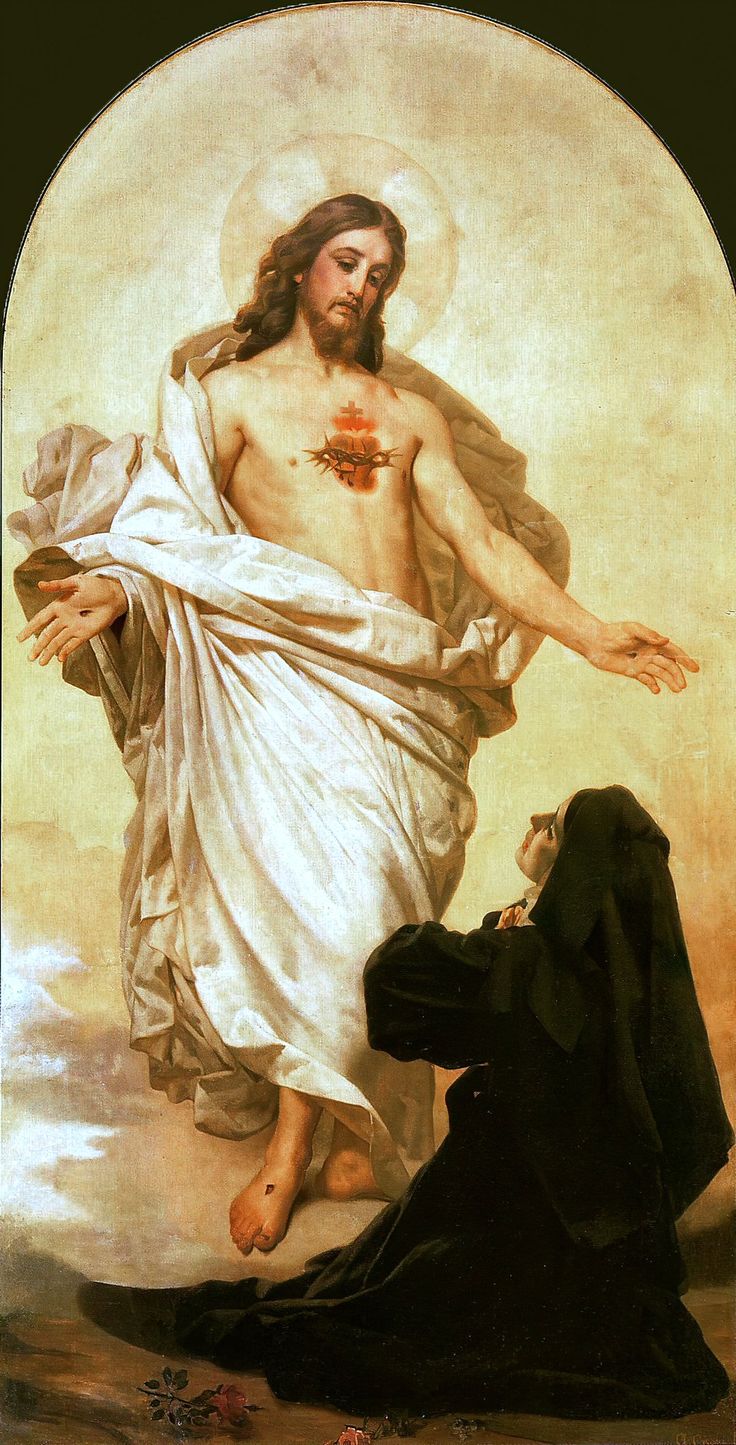 an image of jesus on the cross with another man kneeling down in front of him