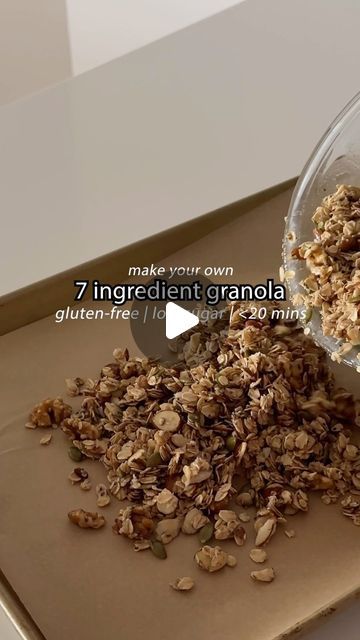 granola in a glass bowl sitting on top of a counter