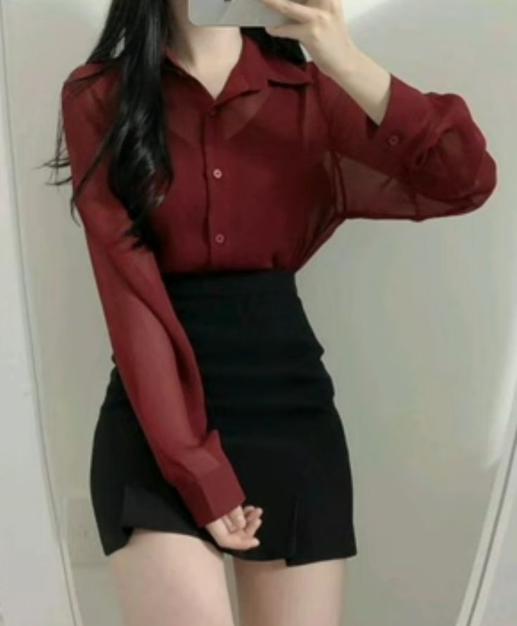 Red White Aesthetic Outfit, Pencil Skirt Formal Outfit, Net Shirts For Women, Korean Short Skirt Outfits, Tops For Women Stylish, Fashion Top Outfits, Korean Casual Outfits, Cute Dress Outfits, Quick Outfits