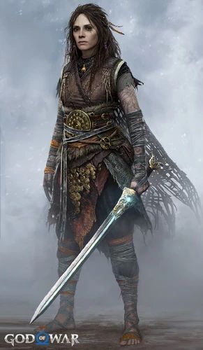 a woman with dreadlocks holding two swords in her hands and standing on the ground