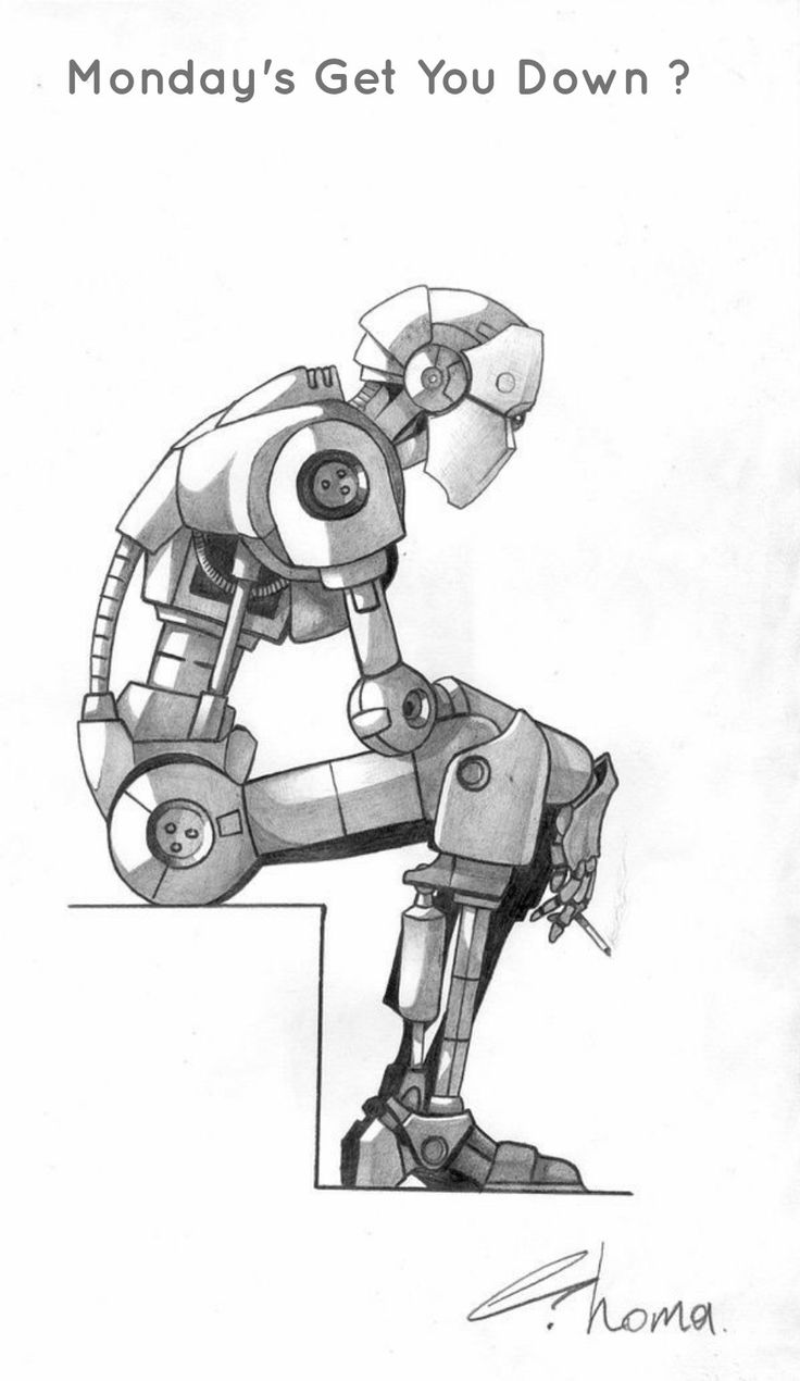 a drawing of a robot holding something in his hand