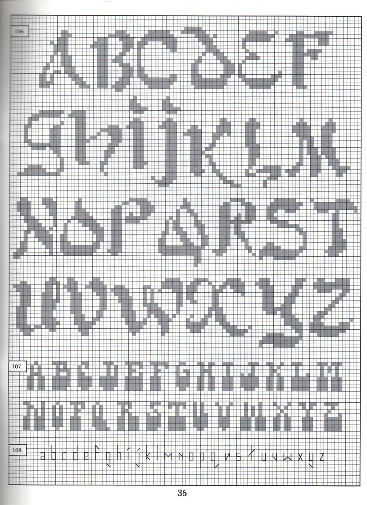 a cross stitch pattern with the letters and numbers in grey, black and white colors