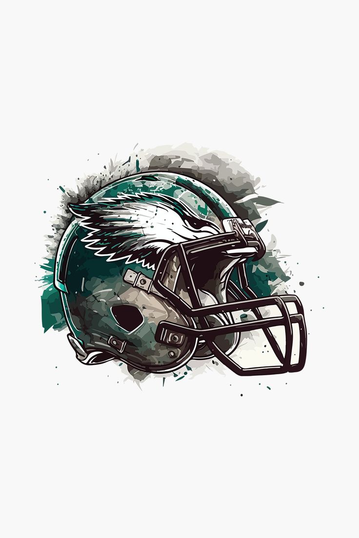 the philadelphia eagles football helmet is painted in watercolor and has an eagle on it