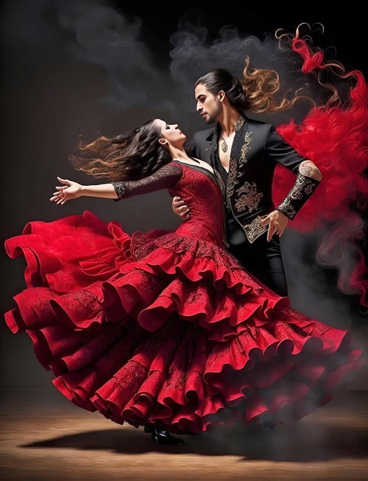 Flamenco Dancers Photography, Ballroom Outfit, Red Couple, Flamenco Skirt, Spanish Dance, Dancer Photography, Tango Dancers, Spanish Dancer, Flamenco Dress