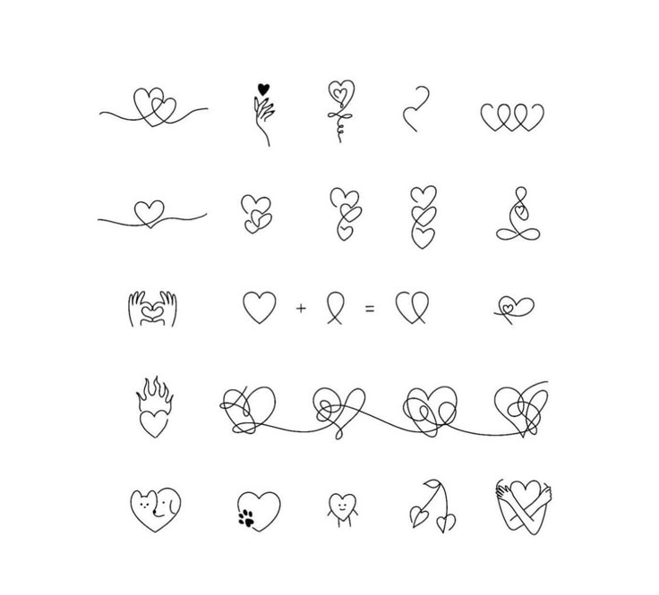 hand drawn hearts and arrows on a white background