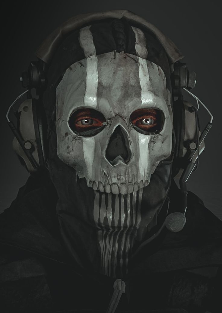 a man in a skeleton mask with red eyes