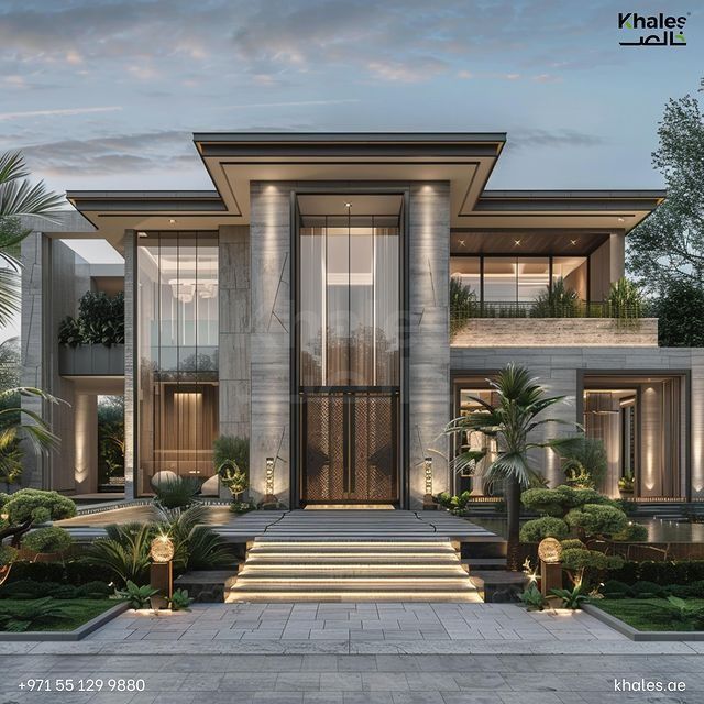 this is an artist's rendering of a modern house in palm trees and bushes