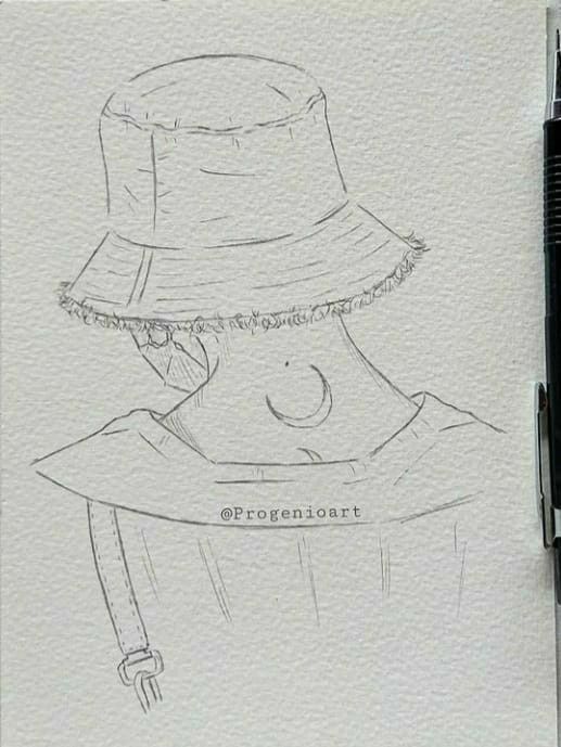 a drawing of a woman wearing a hat