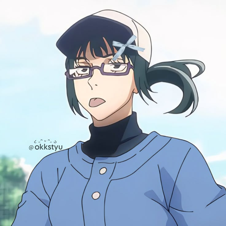 an anime character with glasses and a baseball cap