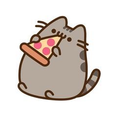 a cartoon cat eating a slice of pizza