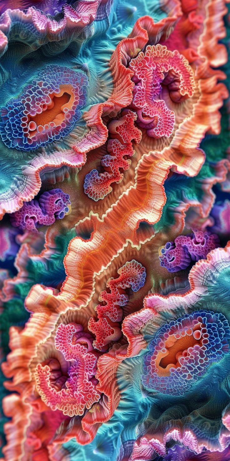 an abstract image of colorful corals and shells