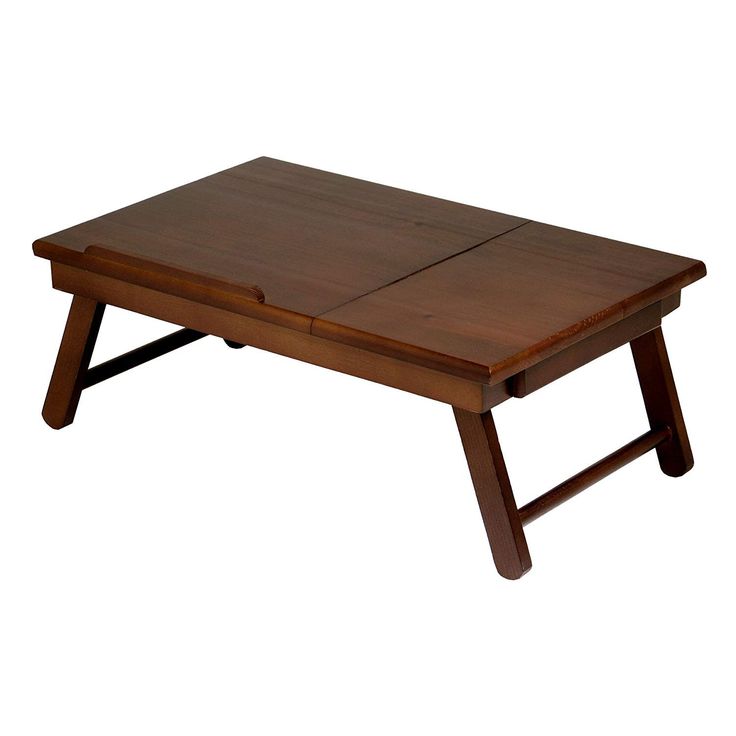 a small wooden table with two legs and a drawer on the top, sitting on a white background