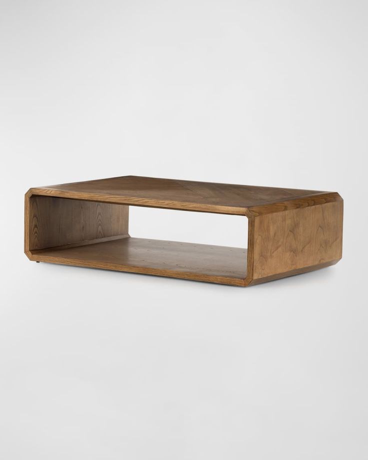 a wooden shelf with two shelves on one side and an empty shelf on the other