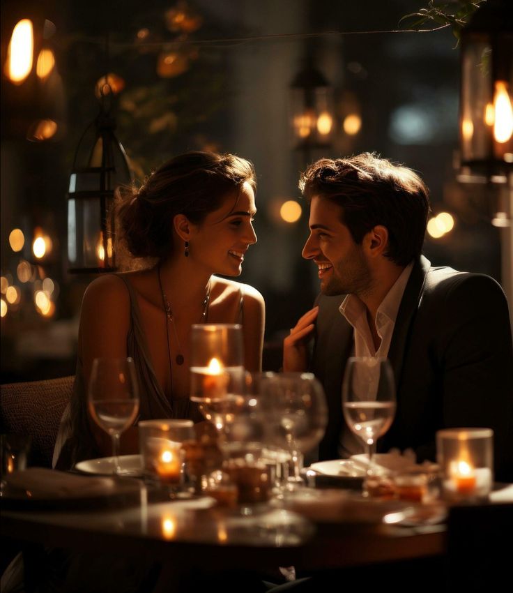 a man and woman sitting at a dinner table