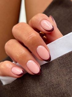 French Nail Designs Burgundy, Modern Manicure Ideas, Half French Half Full Nails, Unusual French Tip Nails, Summer Nail Ideas French Tips Almond, French Tip Nail Color, Minimal Autumn Nails, November Nails Oval, Fall Nails 2024 French Tip