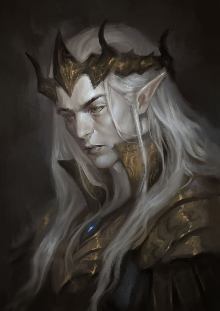 a painting of a man with white hair and horns