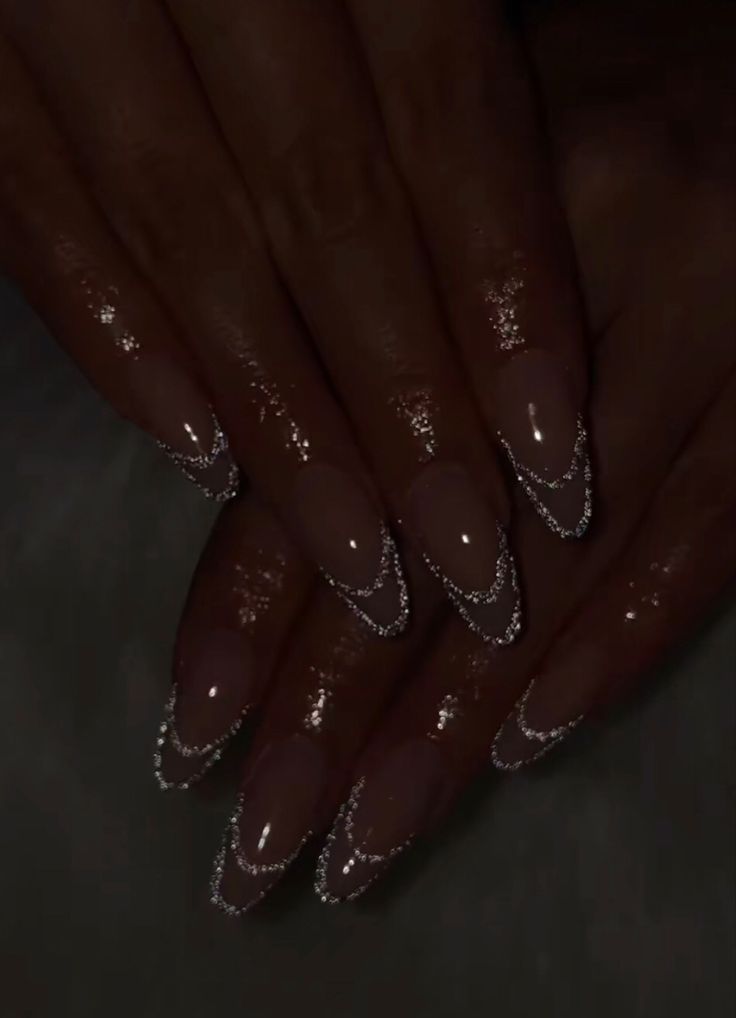 nails crystals glitter cybercore vivienne westwood  tiktok icy glitter simple nails short Nails With Strass Sparkle, Dip Nails Winter, Sparkle Nails Design, Nails With Strass, Holiday Dip Nails Winter, Holiday Dip Nails, New Years Eve Nails Glitter, Classy Gel Nails, Sparkly French Tips