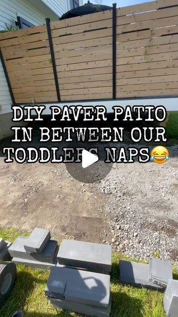 some concrete blocks sitting in the grass with text overlay saying diy paver patio in between our toddler naps