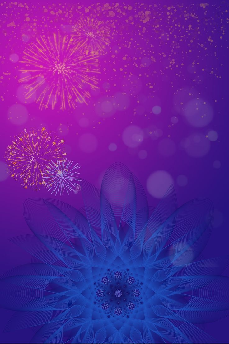 an abstract blue flower on a purple background with firework in the sky above it