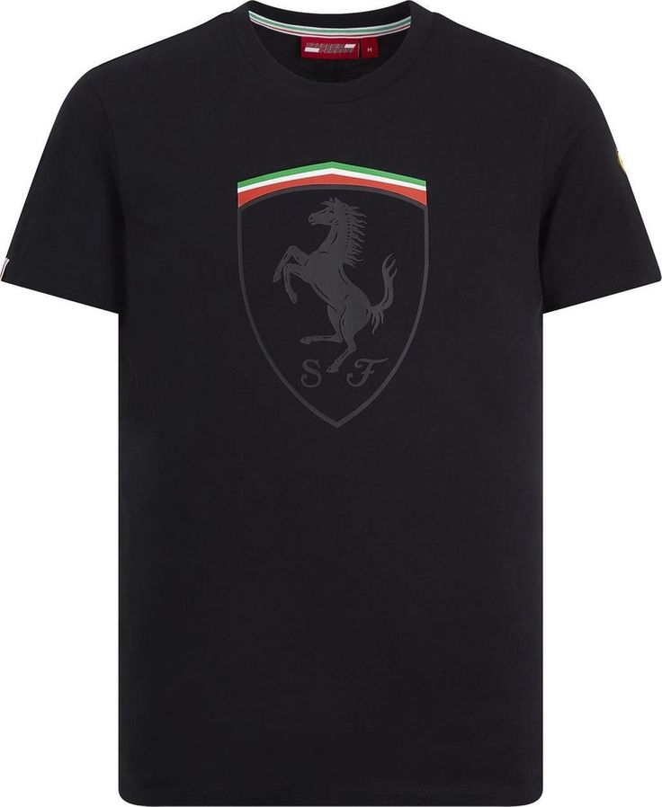 Support Sebastian & Charles during the 2019 Formula 1™ season with this official Scuderia Ferrari Mono Shield Graphic Tee Porsche Motorsport, Black Polo Shirt, Scuderia Ferrari, Ferrari F1, Round Logo, Ferrari Logo, Print Graphic, Casual T Shirts, Formula 1