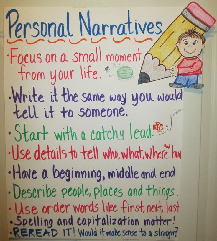 a poster with writing on it that says personal narratives