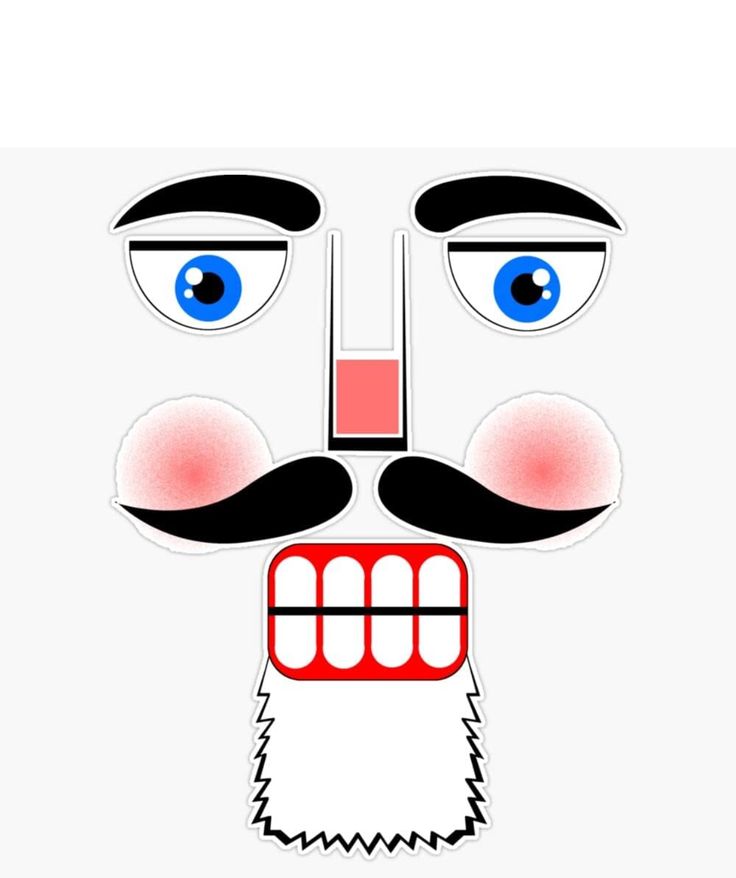 a paper mask with blue eyes and a mustache on it's face, showing the tongue