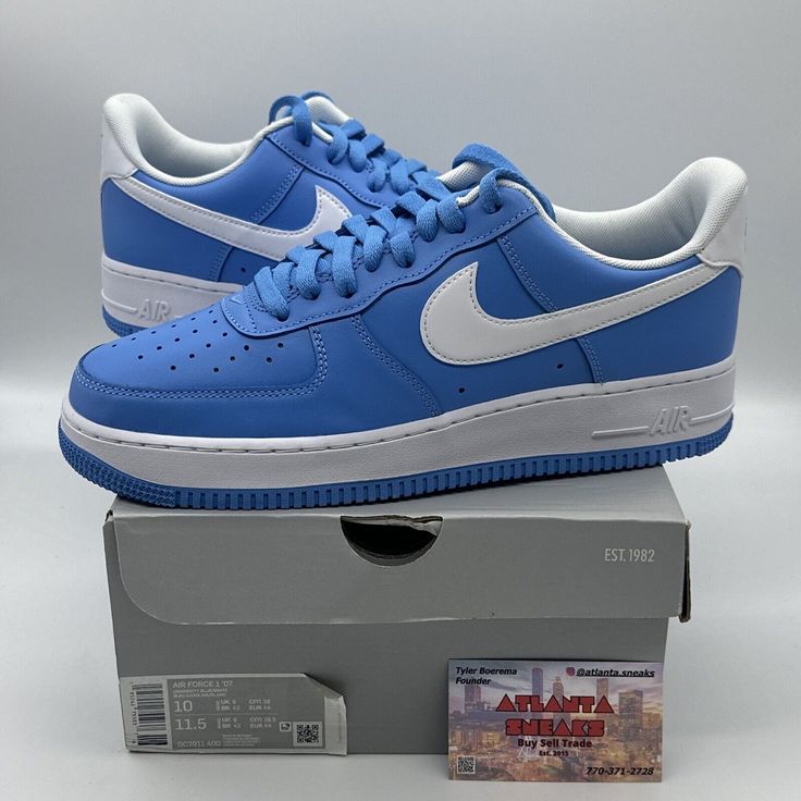 Elevate your sneaker game with these Nike Air Force 1 '07 University Blue White 2021 shoes. Designed for men, these low top sneakers feature a colorful theme with shades of blue and white, making them a perfect addition to your wardrobe. With a style code of DC2911-400, these Nike Air Force 1s are a part of the Nike Air Force product line. These shoes are brand new and come with their original box. They are perfect for athletic activities or everyday wear. The US shoe size is 10, and they are guaranteed to provide the ultimate comfort and support. Get your hands on these Nike Air Force 1s today! Nike Air Force 1 Low-top With White Sole, Nike Air Force 1 Casual Lace-up For Streetwear, Casual High-top Nike Air Force 1 For Streetwear, Light Blue Mid-top Sneakers For Streetwear, Blue Nike Air Force 1 For Streetwear, Casual Nike Air Force 1 Low-top With White Sole, Casual Nike Air Force 1 Leather For Streetwear, Casual Leather Nike Air Force 1 For Streetwear, Nike Air Force 1 Low-top Synthetic