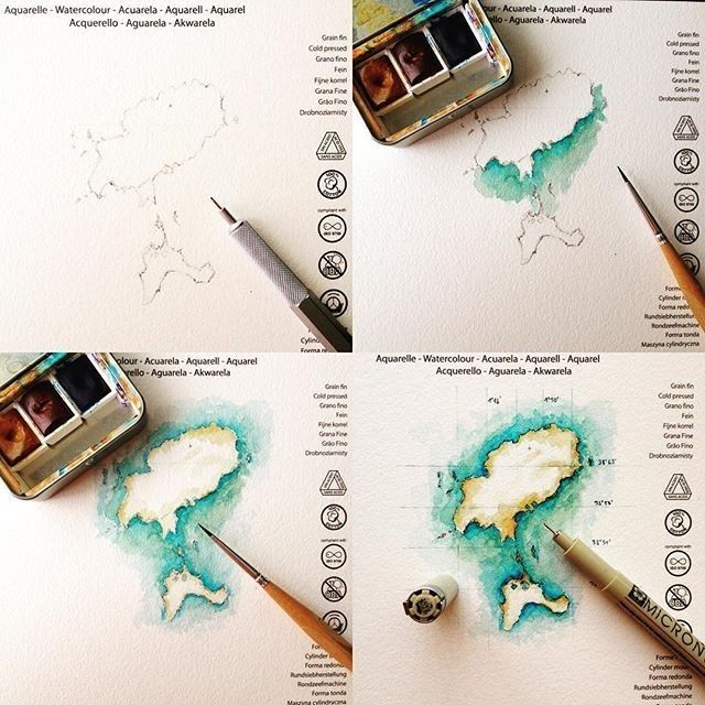 the process of painting with watercolors is being made by using different colors and shapes