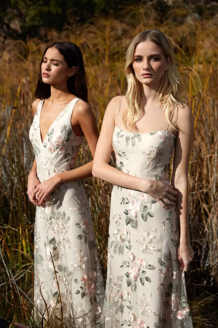 Drew by Jenny Yoo | Shop Online Now Wedding Dresses With Floral Embroidery And Fitted Bodice, Floral Embroidered Wedding Dress With Fitted Bodice, Floral Embroidered Dresses With Fitted Bodice For Wedding, Spring Ethereal Fitted Dresses, Ethereal Fitted Spring Dress, Fitted Illusion Neckline Bridesmaid Dress, Delicate Fitted Dress With Sheer Bodice, Fitted Illusion Neckline Dress For Bridesmaids, Delicate Floral Embroidered Wedding Dress