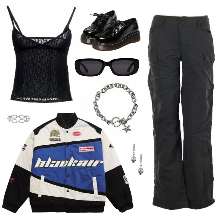 Motor Racer Outfit Women, Racer Outfit Kpop, Blackair Jacket Outfit, Racer Inspired Outfits, Racer Style Outfit, Street Racer Aesthetic Outfit, Racer Aesthetic Outfits, Racer Outfit Women, Racer Girl Outfit